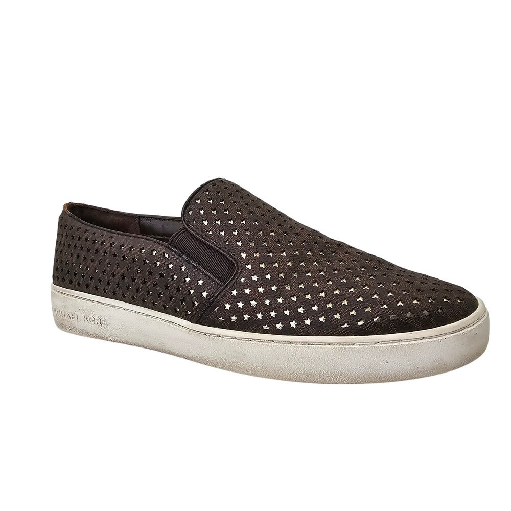 Michael Kors Brown Slip On Sneakers Gold Cutout Stars Loafers Women's 8M